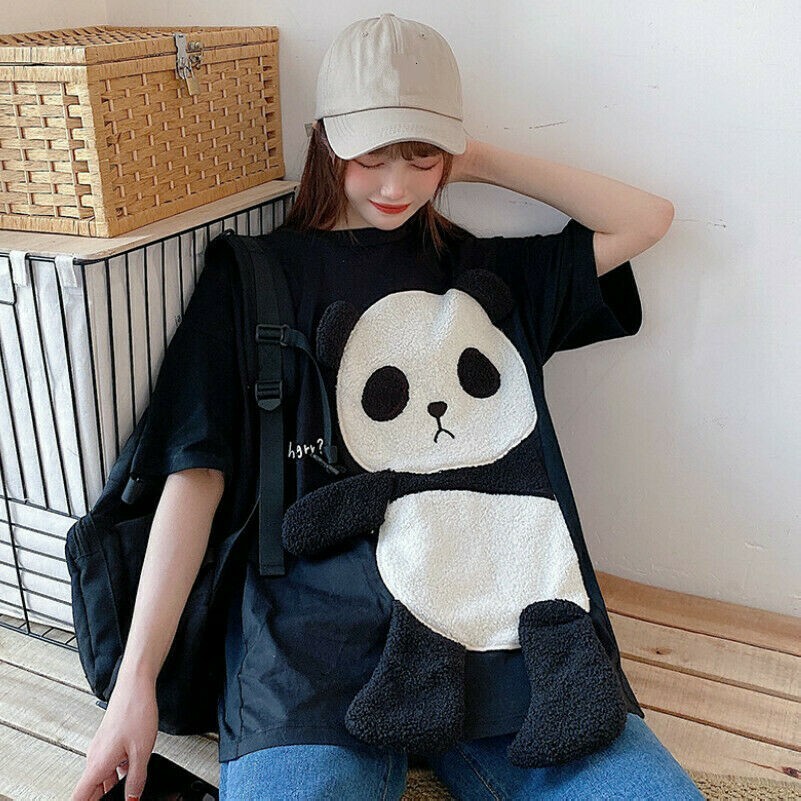 Femme en Vrac T Shirt Chemisier Panda Mignon Manche Courte Tee Hauts Décontracté