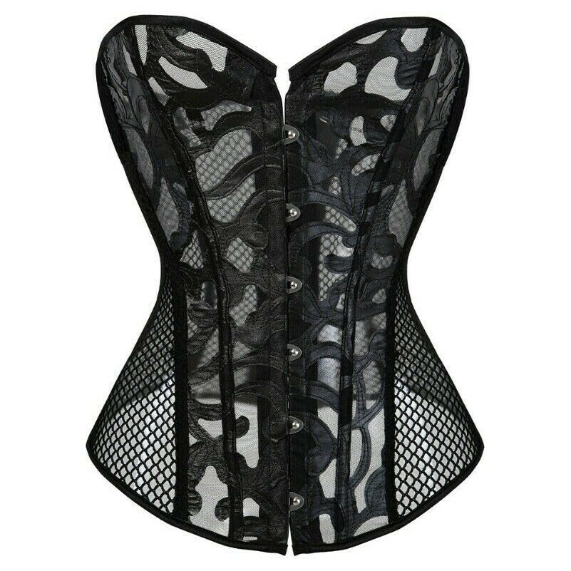 Donne Donna Corsetto Mesh con Lacci Bustino Sposa Basco Bianco Nero Taglie Forti