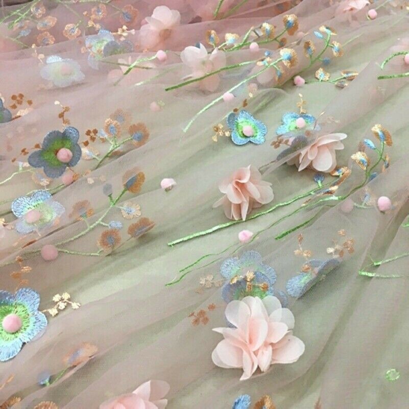 Spitze Stickereien Stoff Blumen Netz Voile Tüll Geblümt Kleid Rock Vorhang 3D