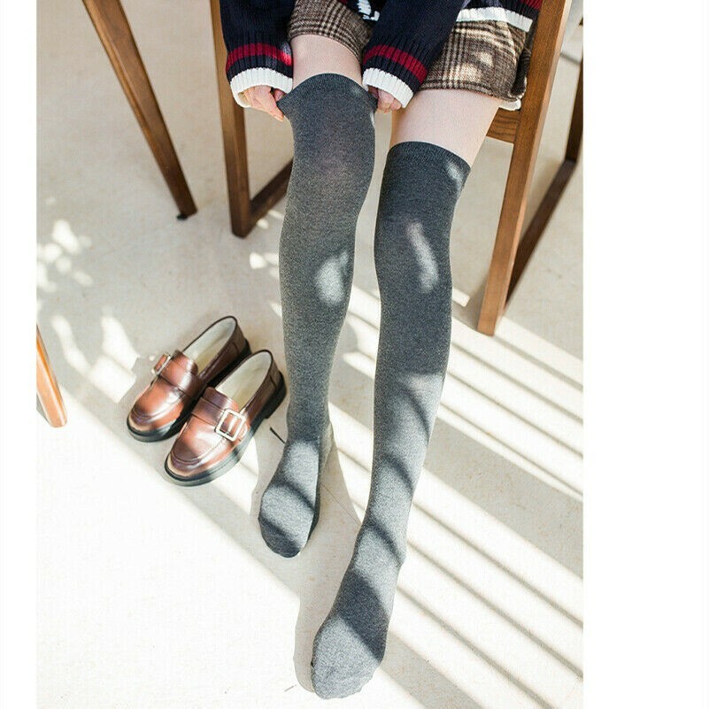 Cotone Calze a Coscia Alta Parigine Giapponese Lolita JK Stile Preppy Massiccio