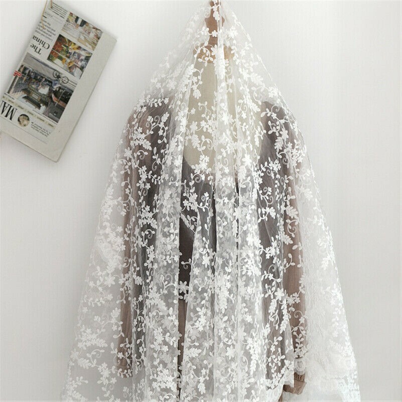 1M Weiß Organza Bestickt Stoff Spitze Netz Hochzeit Kleid Tuch Vorhang DIY