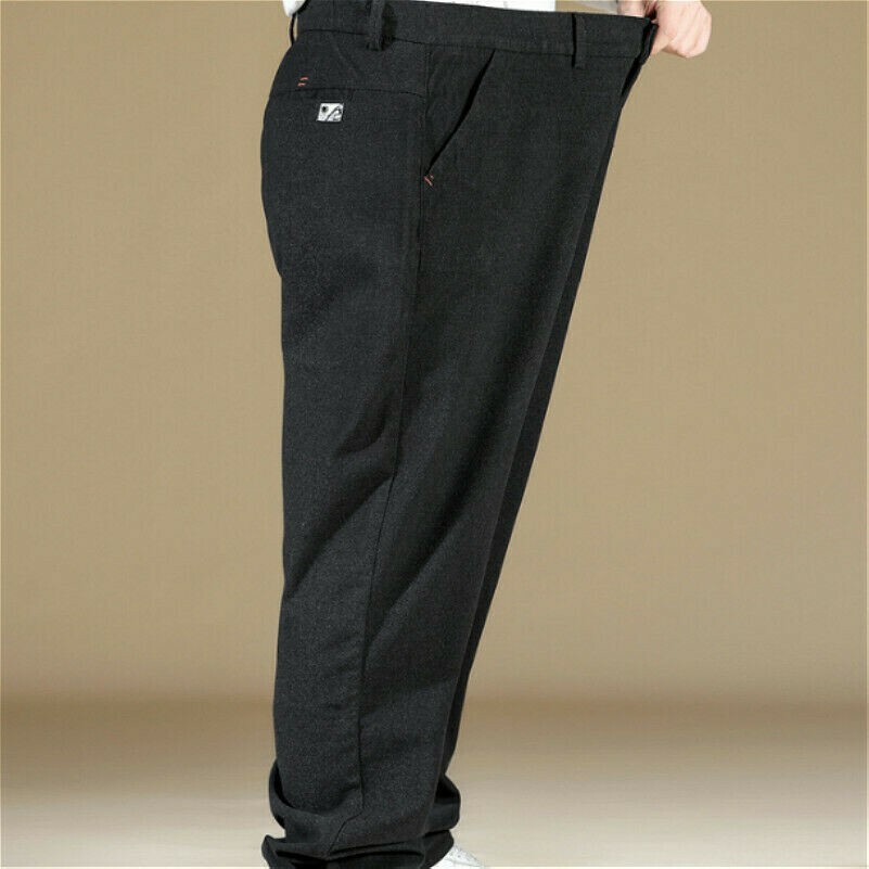 Mens Plus Size Trousers Baggy Straight Leg Pants Thick Elastic Waist Casual SPW