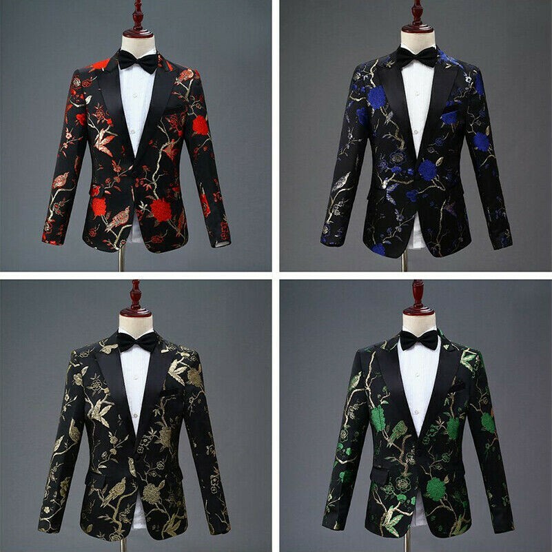 Men Embroidered Suit Peak Lapel Blazer Wedding Chinese Jacket Trousers Pants SPW