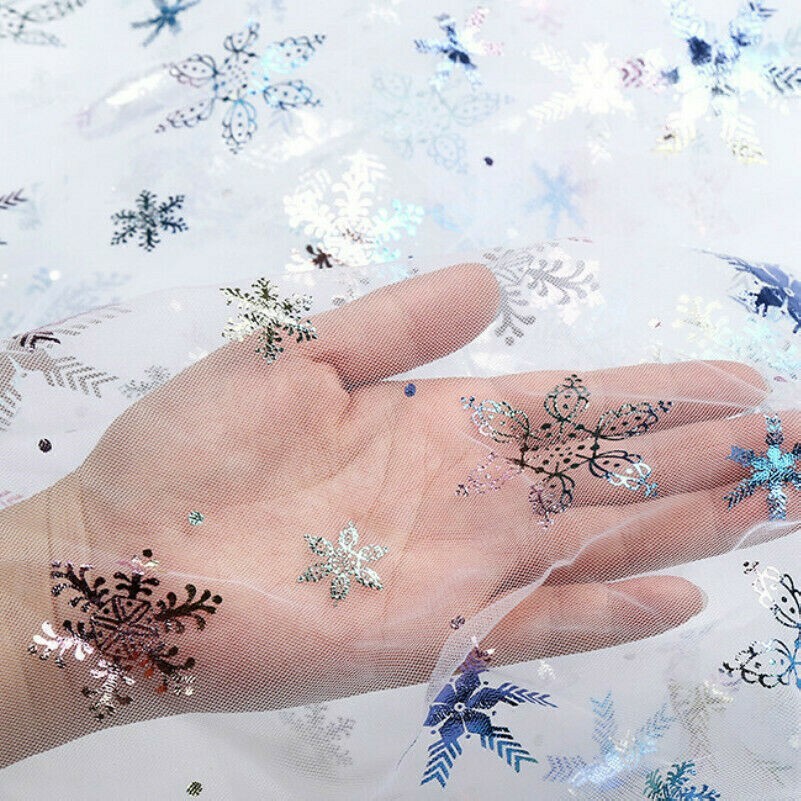 Netz Glänzend Glitzer Stoff Schneeflocken Voile Sheer Kleid Kostüm Tuch Material