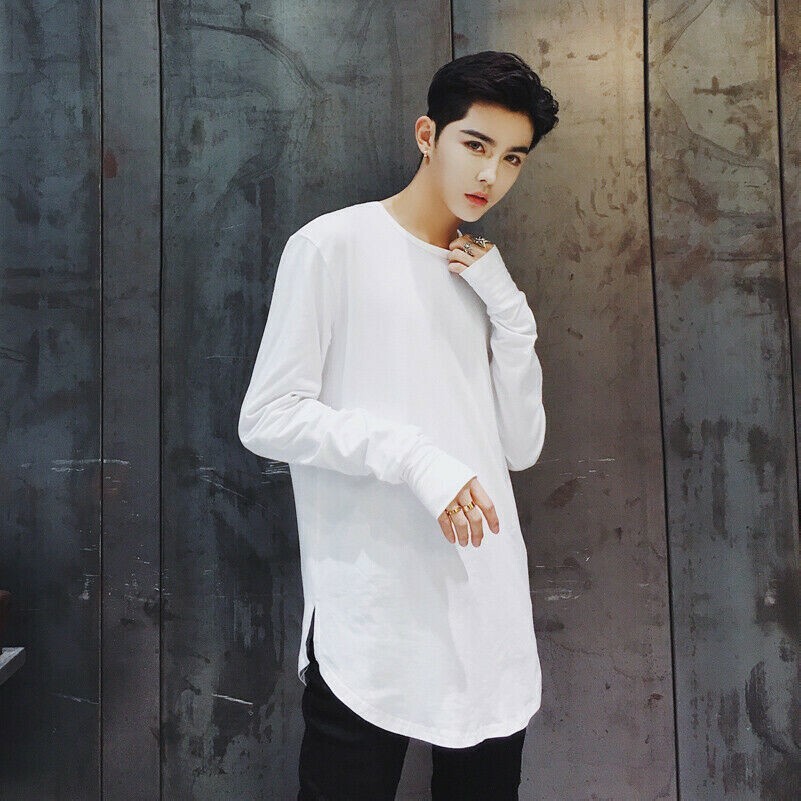 hommes-long-tshirt-manches-longues-en-vrac-ourlet-courbe-top-tshirt