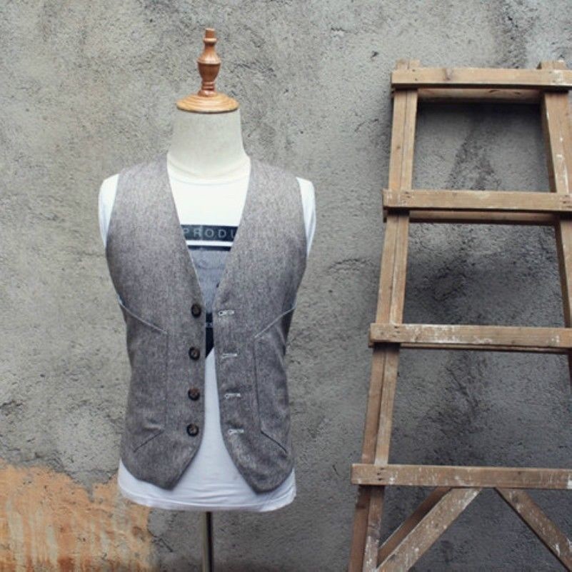 Men Linen Cotton Waistcoat Suit Vest Casual Formal Wedding Plain Solid Vintage