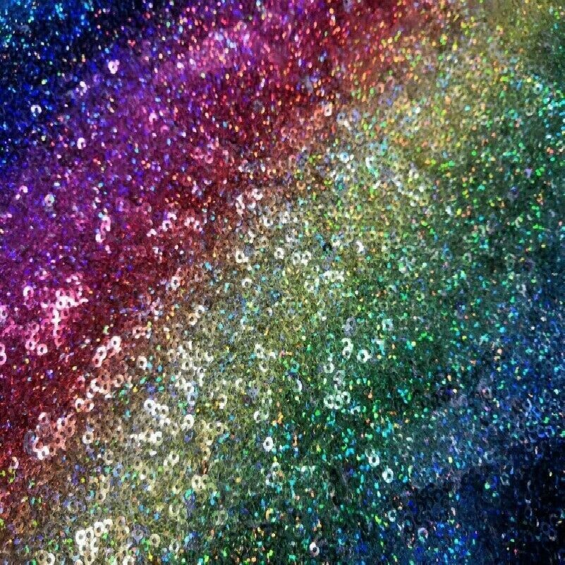 Sequin Fabric Rainbow Striped Mermaid Hologram Metallic Glitter Sewing Craft