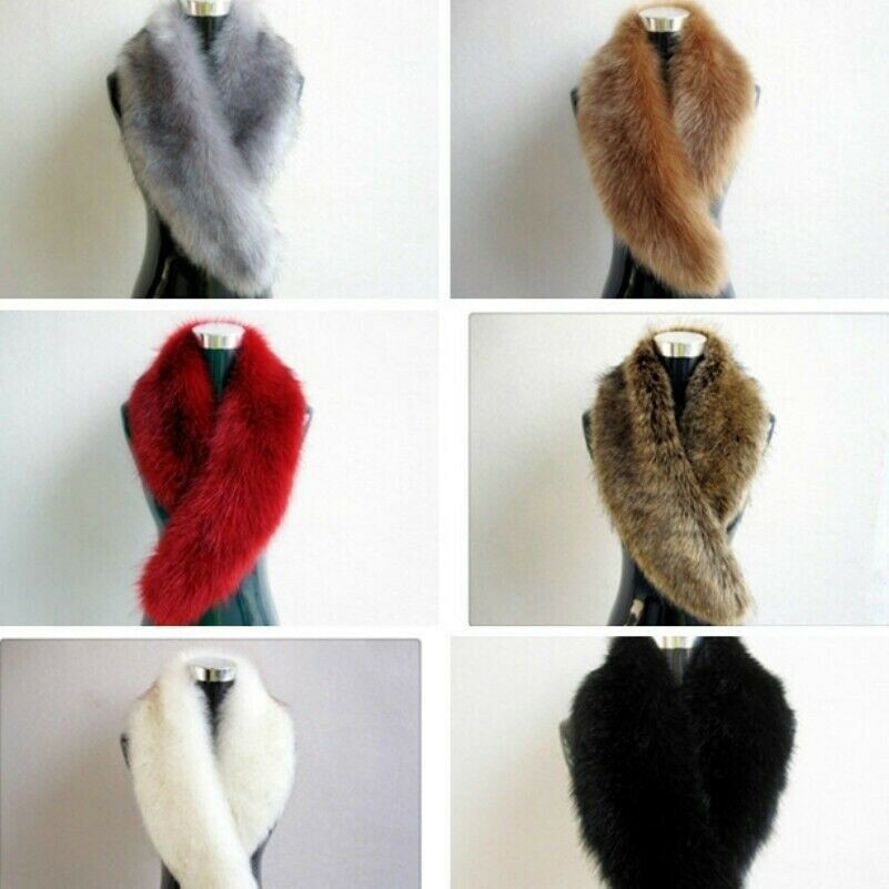 Faux Fur Collar Scarves Wrap Shawl Furry Fluffly Plush Shaggy Warm Winter