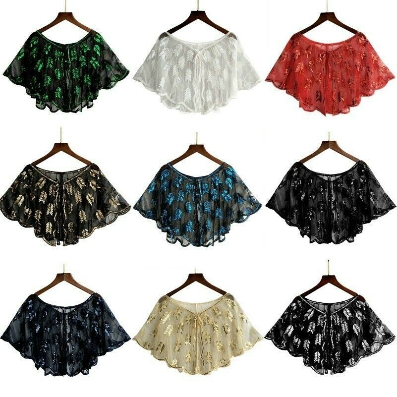 Women Sequin Cape Bolero Cardigan Cropp Top Shawl Wrap Stole Wedding Bridal