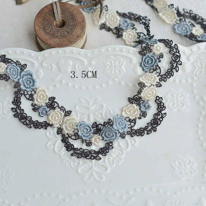 UK 1M Floral Lace Trim Ribbon Embroidered Edge Decor for DIY Sewing Dress Skirt