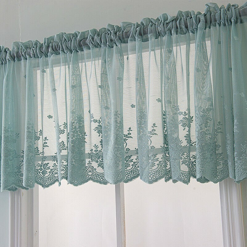 Embroidery Lace Short Curtain Semi-sheer Solid Floral Home Cafe Cabinet Valance