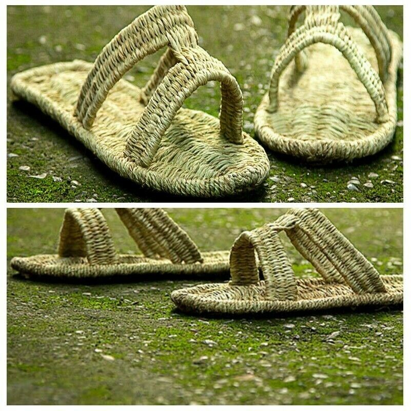 Unisex Artigianale Paglia Pantofole Intrecciato Sandali da Infilare Vintage