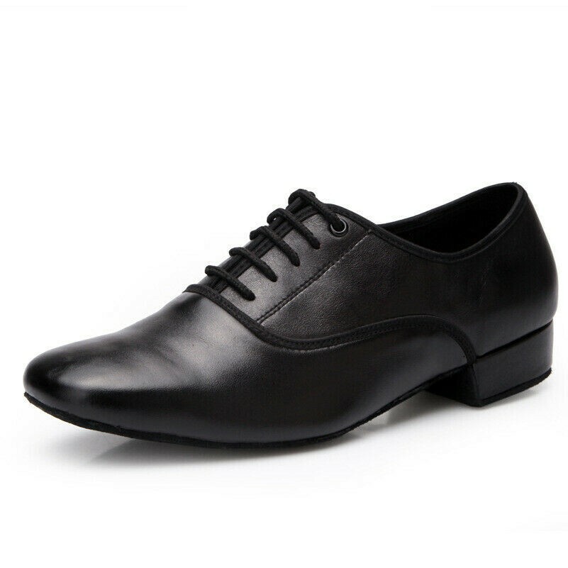 Uomo Scarpe da Ballo pelle Latino Valzer Tango Salsa Tacco Basso Nero Nuovo