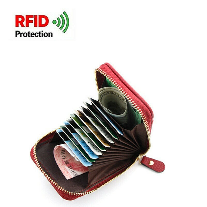 Rfid Schutz Sperrung Kreditkarteninhaber Leder Etui Reißverschluss Dünn Tasche