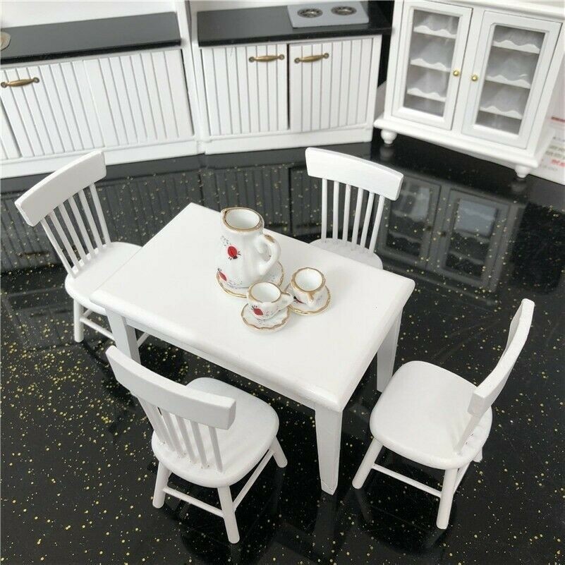 Set Di Sedie E Tavoli In Legno Miniature Per Bambole Cucina 1/12 Scala