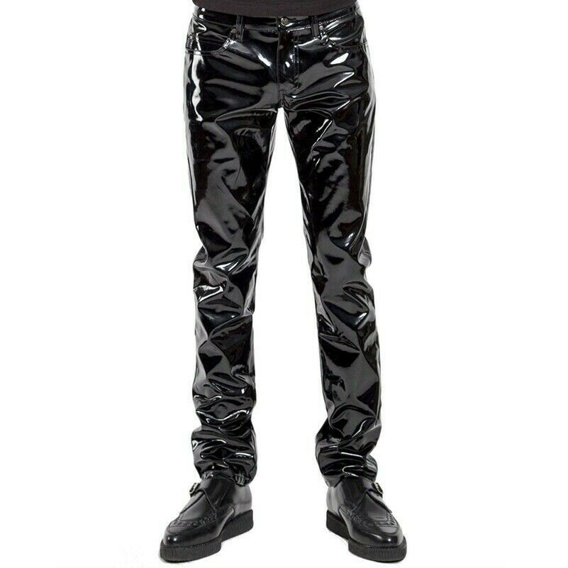 Hommes Simili Cuir PVC Pantalon Long Brillant Club Vêtement de Danse