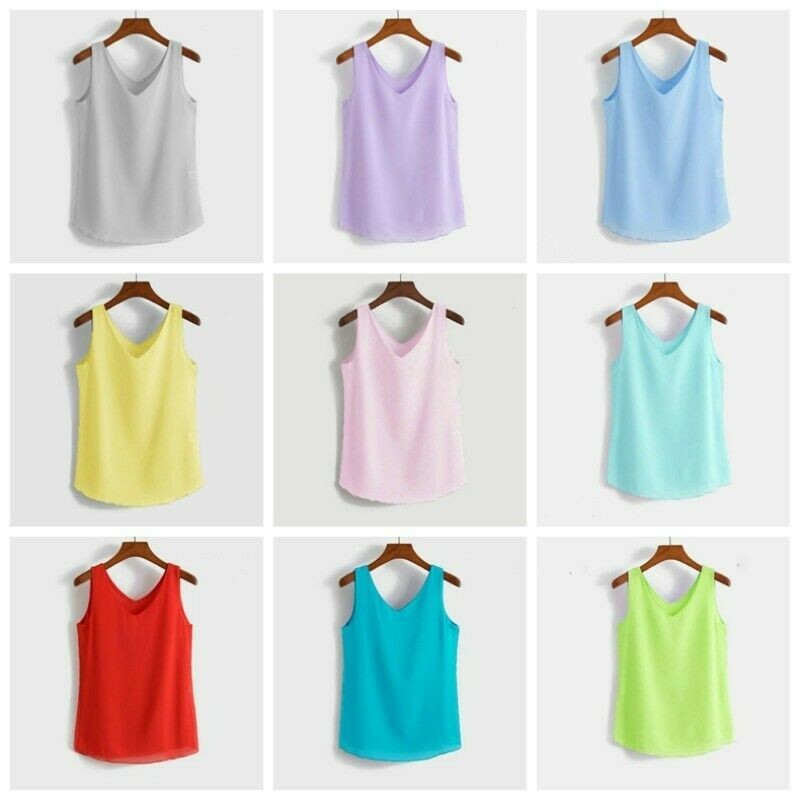 Women Chiffon Vest Tank Top Camisole V Neck Double Layer Sleeveless Undershirt