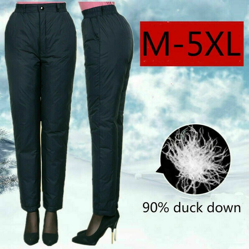 Damen Winter Puffer Hose Ente Down Gepolstert Hohe Taille Wärmer Dick Hose