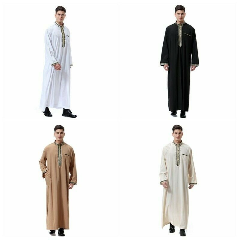 Herren Arabische Robe Islamisches Kleidung Kaftan Dishdasha Saudi Gebet Taschen