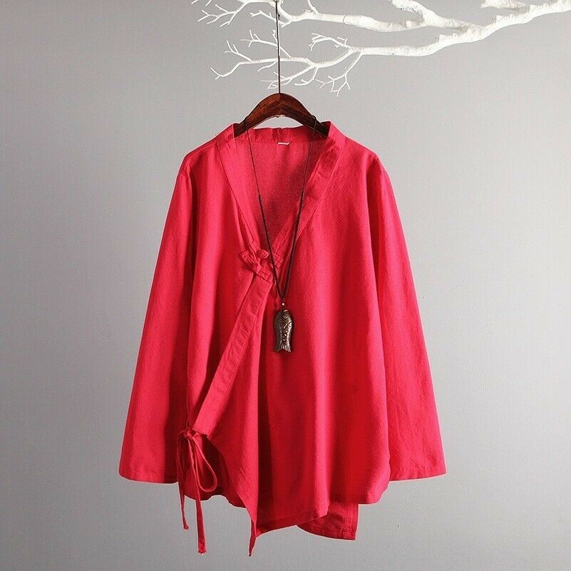Ladies Chinese Coat Cotton Linen Cardigan Tops Vintage Jacket Traditional Shirt