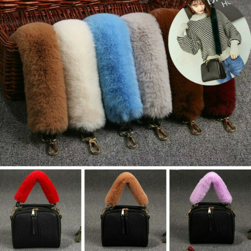 Bag Chain Handbag Faux Fur Belt Fluffy Furry Shoulder Strap Long with Buckle New