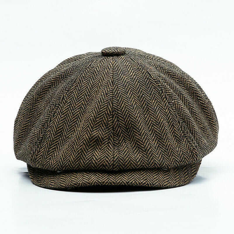 Men Cabbie Newsboy Cap Retro Herringbone Hat Beret Baker Boy Gatsby Chic