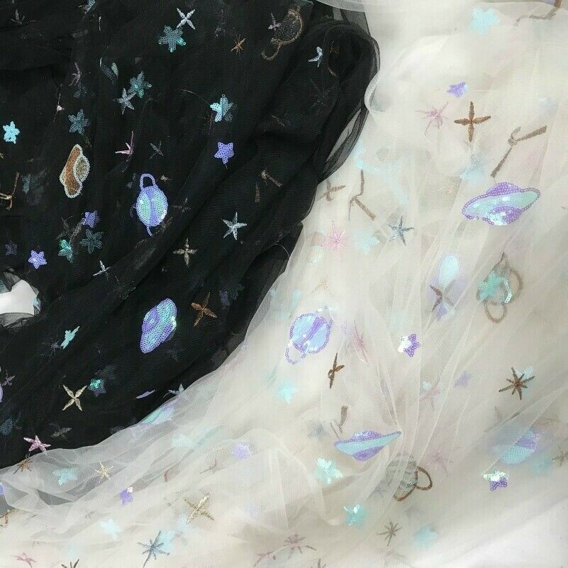 Sequins Embroidery Tulle Fabric Lace Star Mesh Sheer Skirt Wedding Dress Curtain