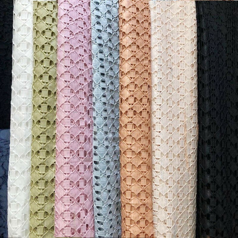 1 Yard Hollow Out Check Fabric Dress Costume Sewing Materials Thin Solid Fashion