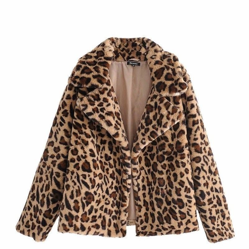 Donna Pelliccia Finta Leopardato Bavero Giacca Parka Caldo Giacca Caldo Morbido