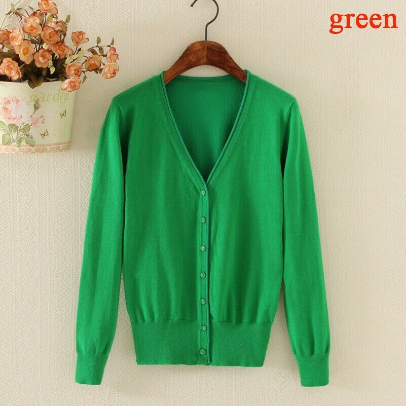 Women's Short Knitted Cardigans Sweaters Coat Long Sleeve V-neck Solid Slim SPW