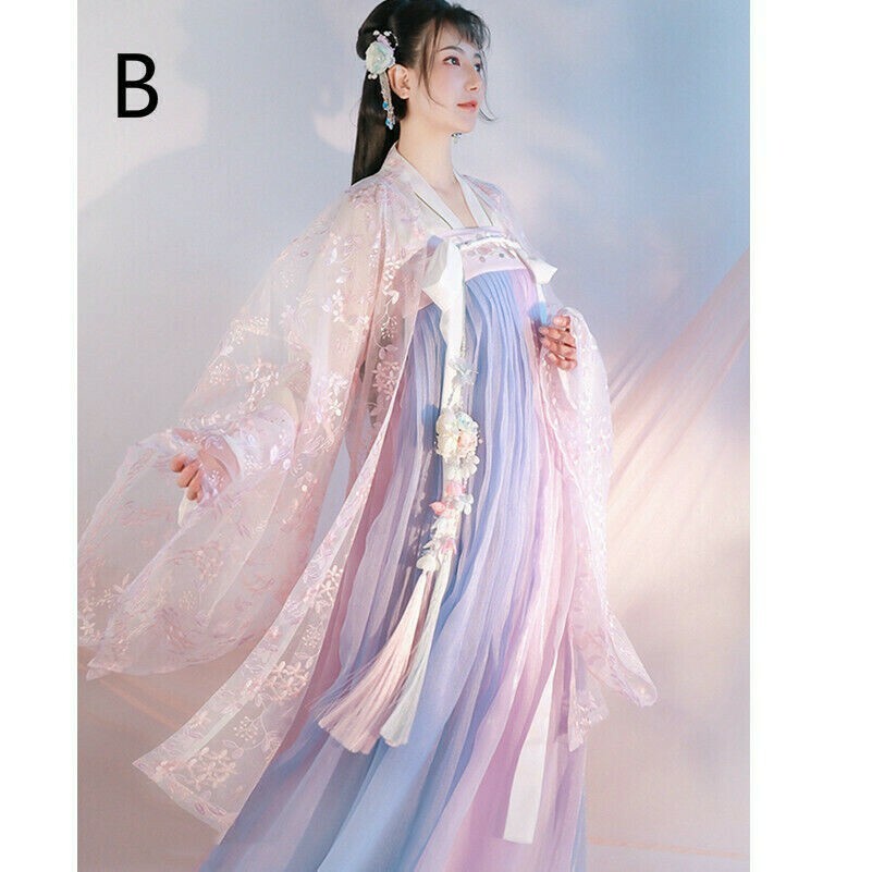 Donna Hanfu Abito Torace Gonna Chiffon Cosplay Antico Cinese Costume Cappotto