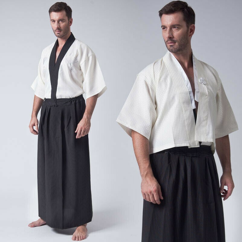 Men Japanese Kimono Yukata Set Robe Gown Fancy Dress Cosplay Costume Retro