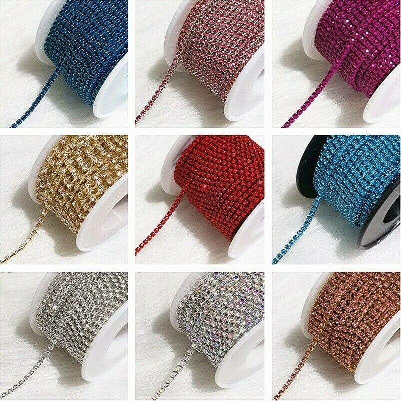 2M Strass Orlo Brillantini Catena Cristallo Bordura Cucito Craft Nastro Fai