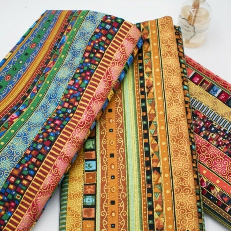 1M Righe Tribale Ethnic Tessuto Tenda Tappezzeria Boho Fai da Te Cotone Lino