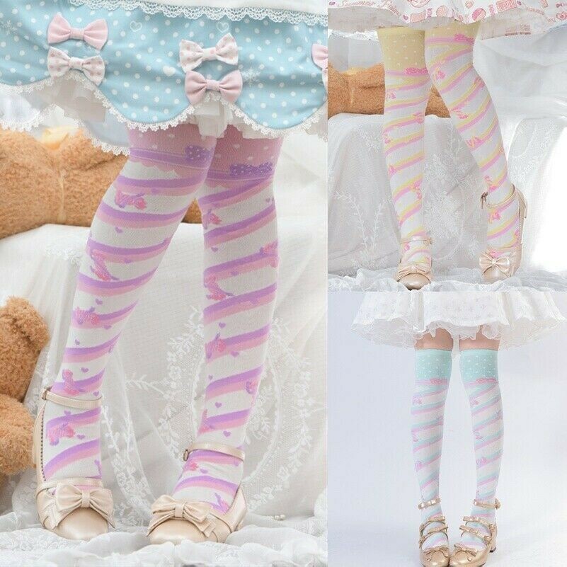 Striped Stockings Cotton Over Knee Socks Thigh High Harajuku Lolita Cute