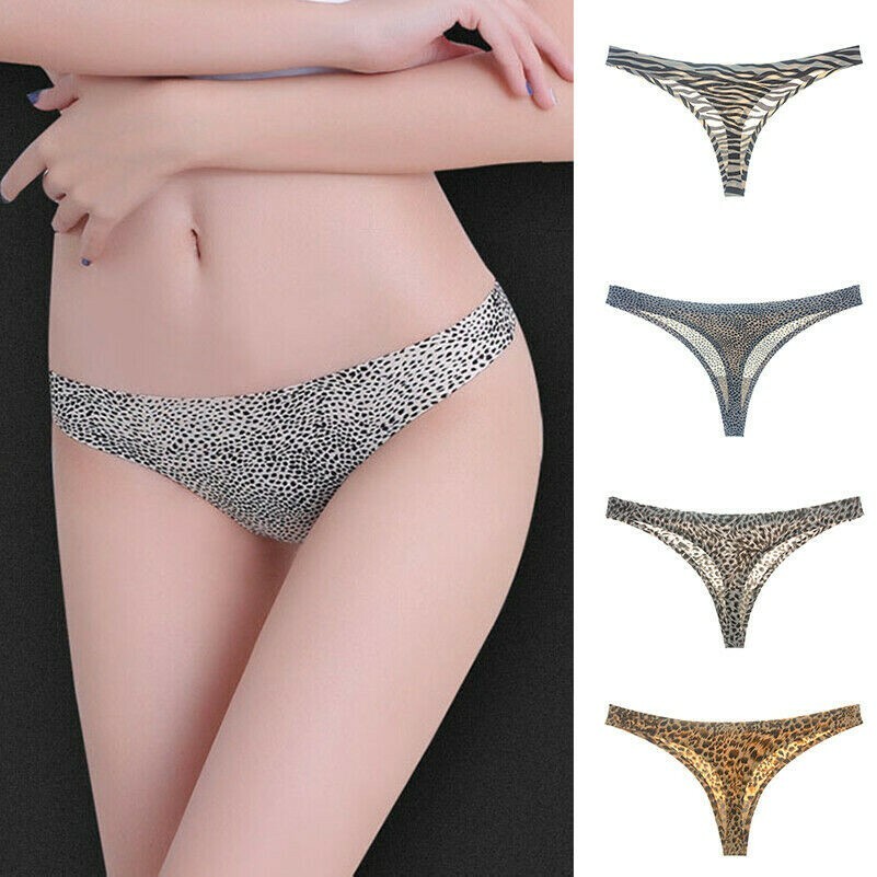 Ladies Leopard Underwear Erotic Panties Bikinis Briefs Knickers Thongs Ice Silk