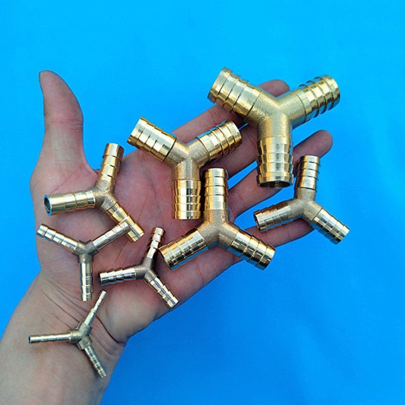3-way Barbed Splicer Brass T Y Piece Barb Hose Joiner Connector Water Air Fuel