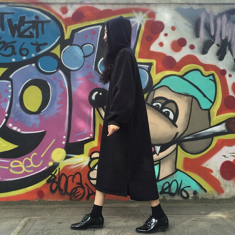 Ladies Hooded Dress Tops Shirts Sweatshirt Jumper Tunic Loose Punk Warm SHP