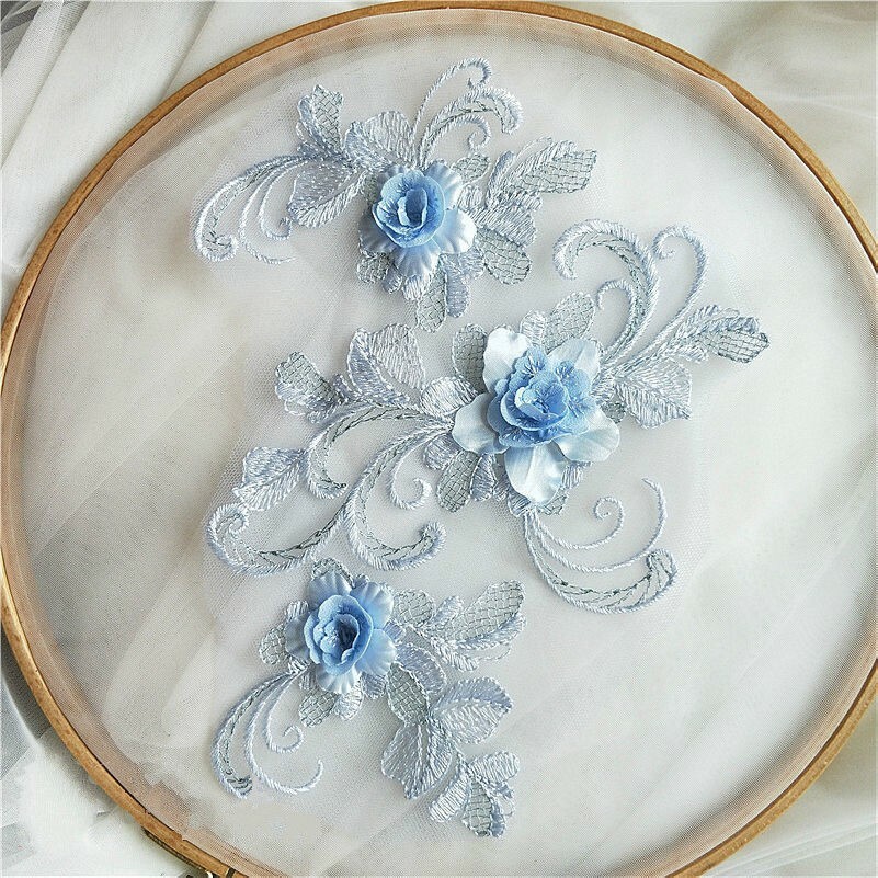 3D Embroidery Lace Applique Flower Trimming Bridal Wedding Dress DIY Decor Patch