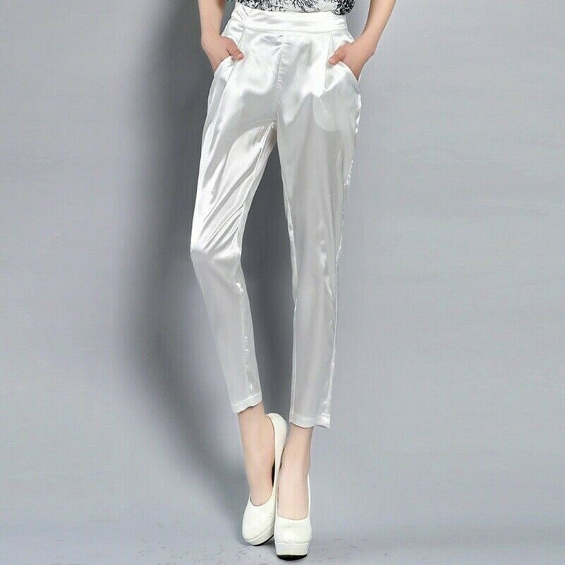 Dame de Femmes Fausse Soie Satin Pantalon Sarouel Conique Neuvième Habillé