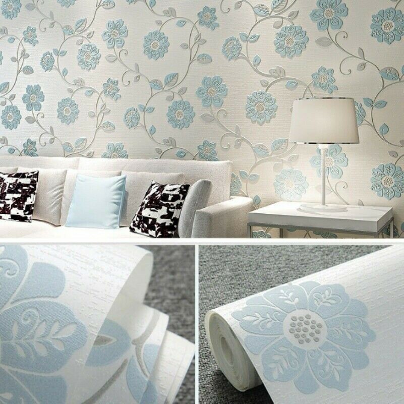 3D Floral en Relief Mural Papiers Adhésif non Tissé Papier Peint Mural Décor