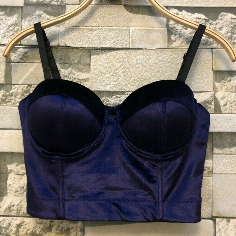 Damen samt Tank Bustier Bh Kurze Weste Top Bluse Spaghettiträger Punk Club