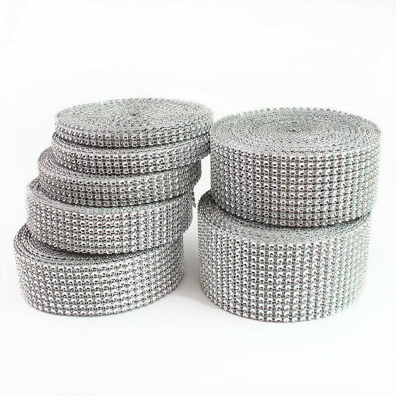 2 Rotoli Oro/Diamante Argento Rete Strass Cristallo Nastro Wrap Multi Taglie