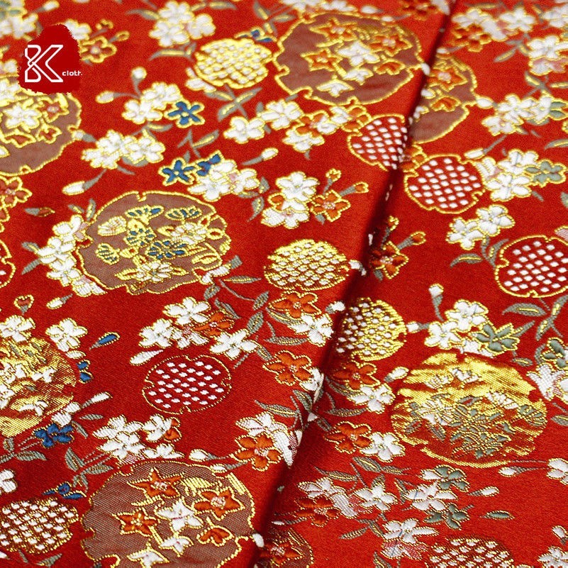 Japanese Faux Silk Nishijin Floral Fabric Jacquard Brocade Damask DIY Bag Retro
