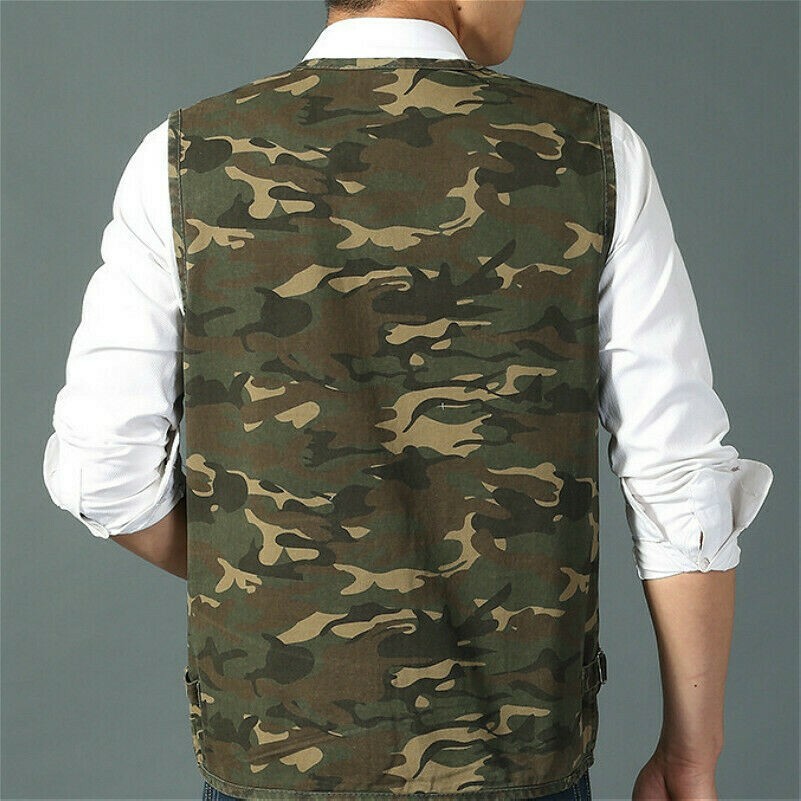 Mens Camouflage Vest Utility Waistcoat Multi Pocket Gilet Sleeveless Jacket