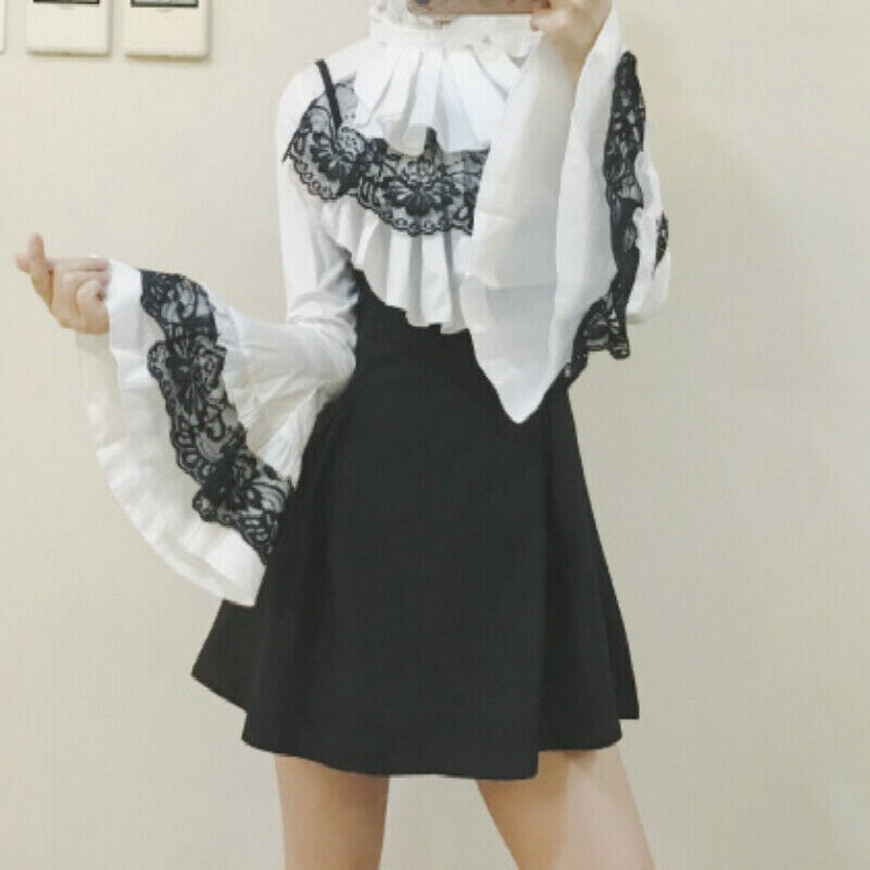 Donna Barocco Camicia Lolita Camicetta Goth Top Vintage Bell Principessa Cos