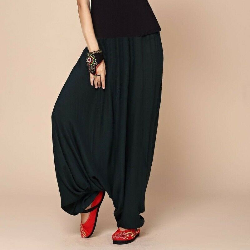Unisex Etnico Pantaloni Harem Lanterna Gamba Cavallo Basso Lungo Largo Danza