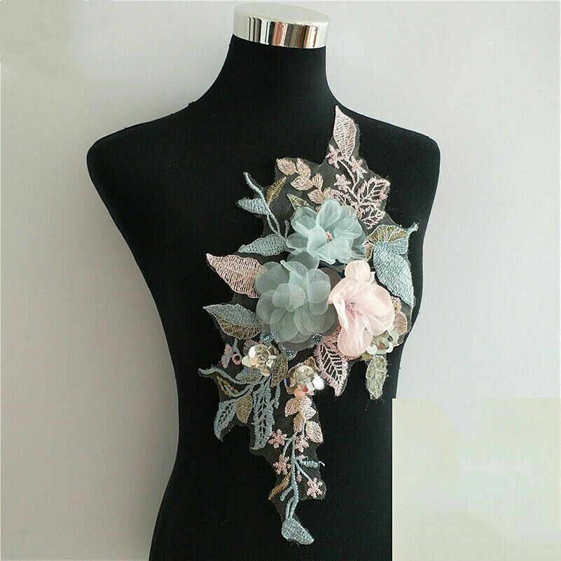 Bestickt Blumen Spitze Patch Applikation Pailletten Netz Glänzend Zum Brautkleid