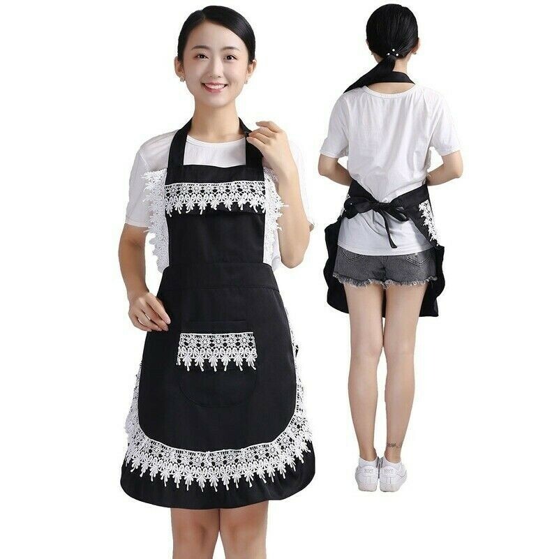 Französischer Stil Maid Schürze Weiße Spitze Kochen Schürzen Prinzessin mit Fach