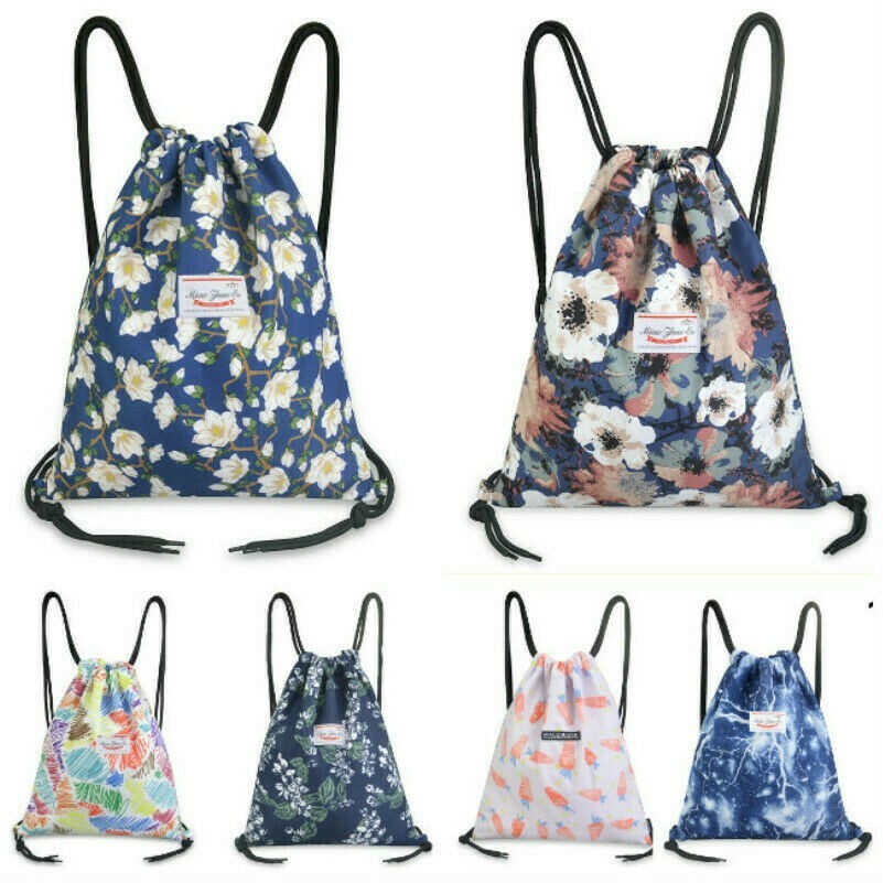 Women Floral Drawstring Backpack Storage Bag Leaf Large Capacity Yoga Swim